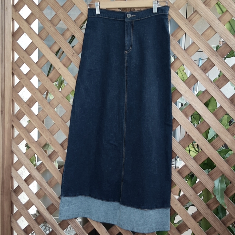Decoline Blue Denim Maxi Jean Skirt, Fly Front Med